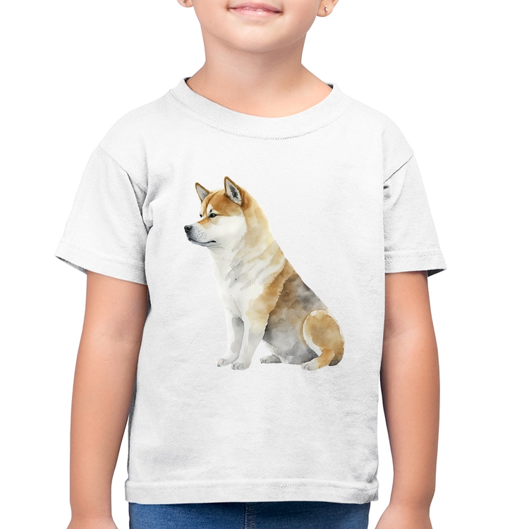 Camiseta Algodão Infantil Cachorro Shiba Inu - Branca