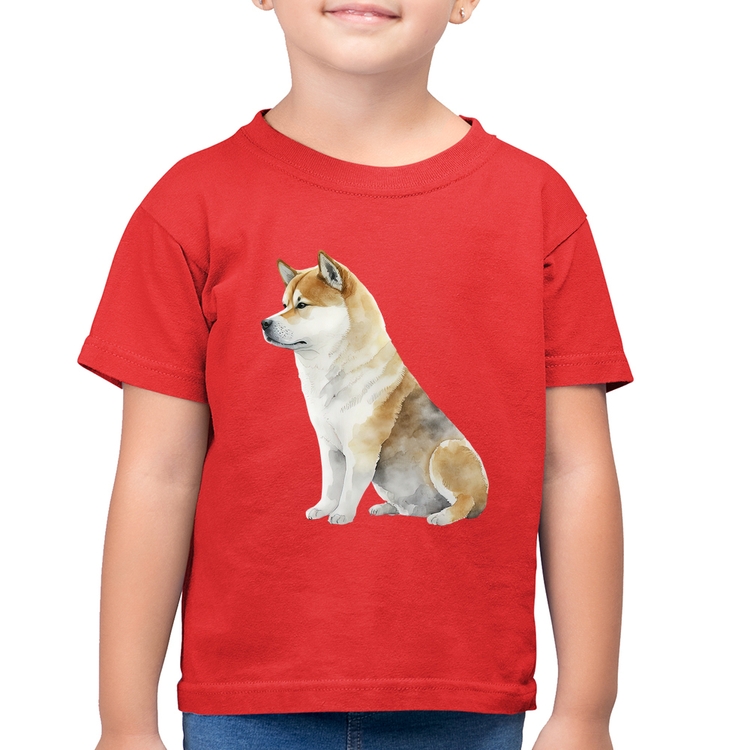 Camiseta Algodão Infantil Cachorro Shiba Inu - Vermelha