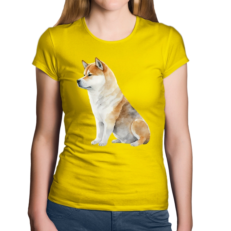 Baby Look Algodão Cachorro Shiba Inu - Amarela