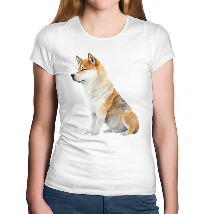 Baby Look Algodão Cachorro Shiba Inu - Branca