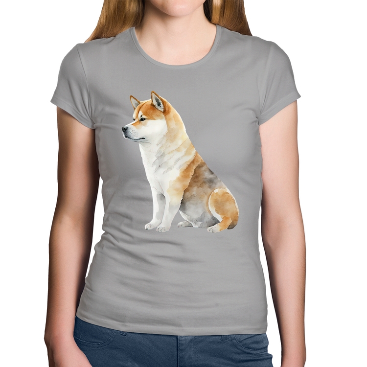 Baby Look Algodão Cachorro Shiba Inu - Cinza