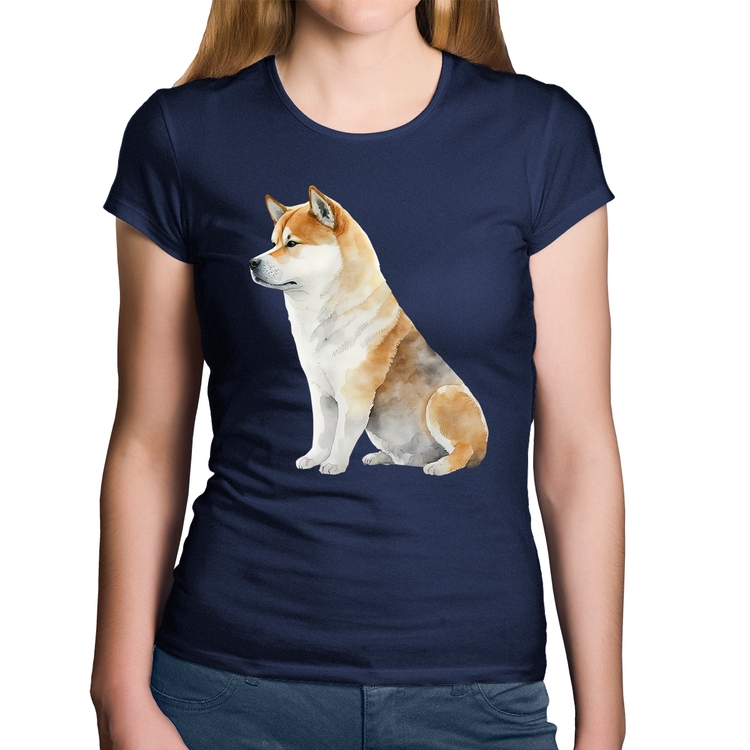 Baby Look Algodão Cachorro Shiba Inu - Marinho