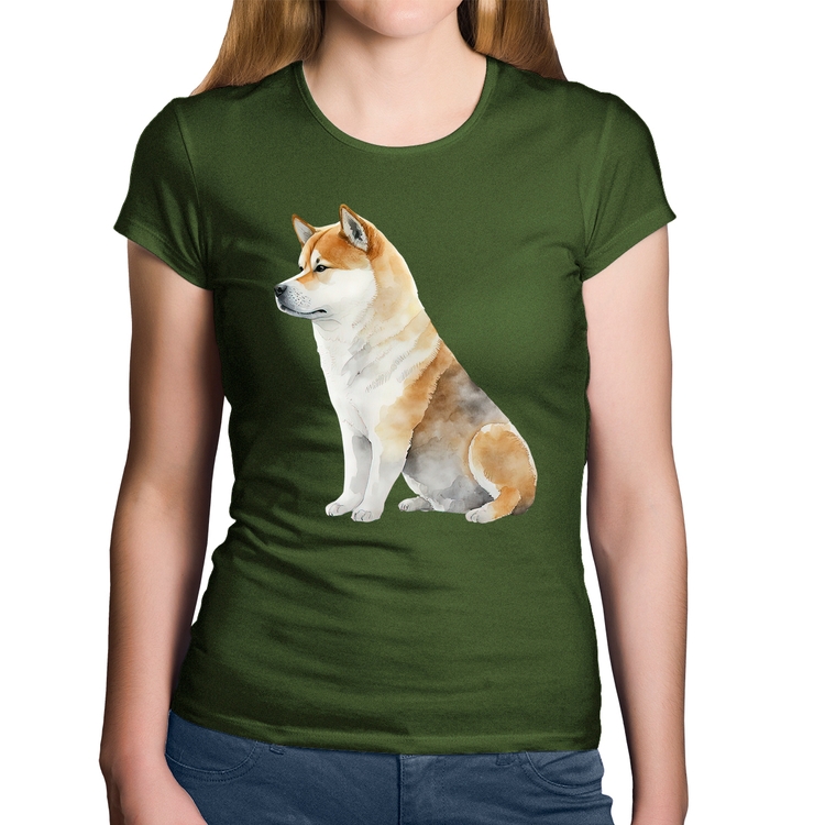 Baby Look Algodão Cachorro Shiba Inu - Musgo