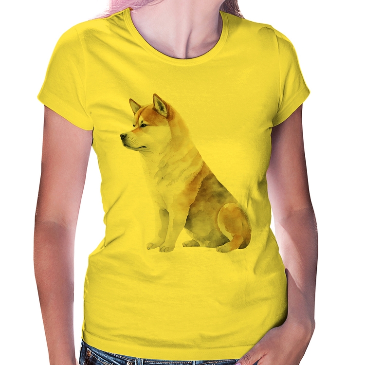 Baby Look Cachorro Shiba Inu - Amarela