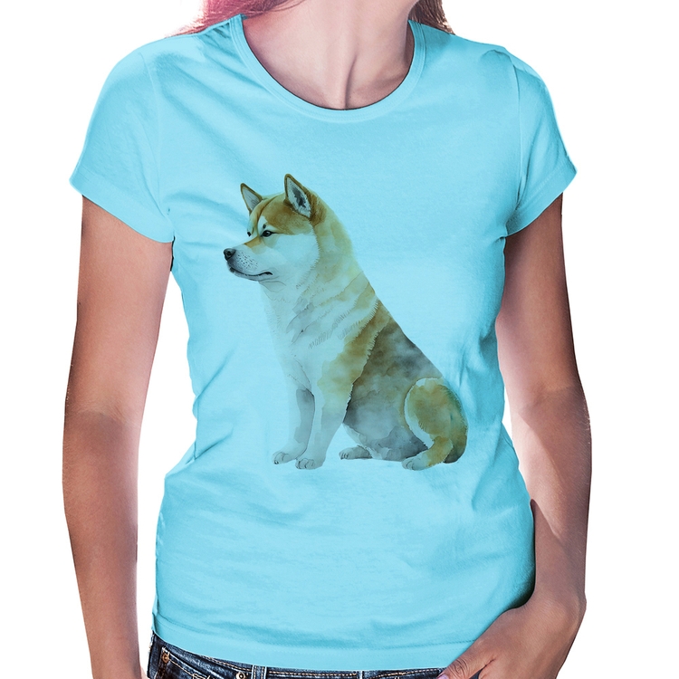 Baby Look Cachorro Shiba Inu - Azul Bebê