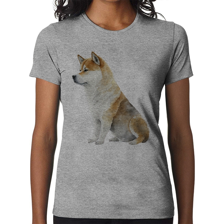Baby Look Cachorro Shiba Inu - Cinza
