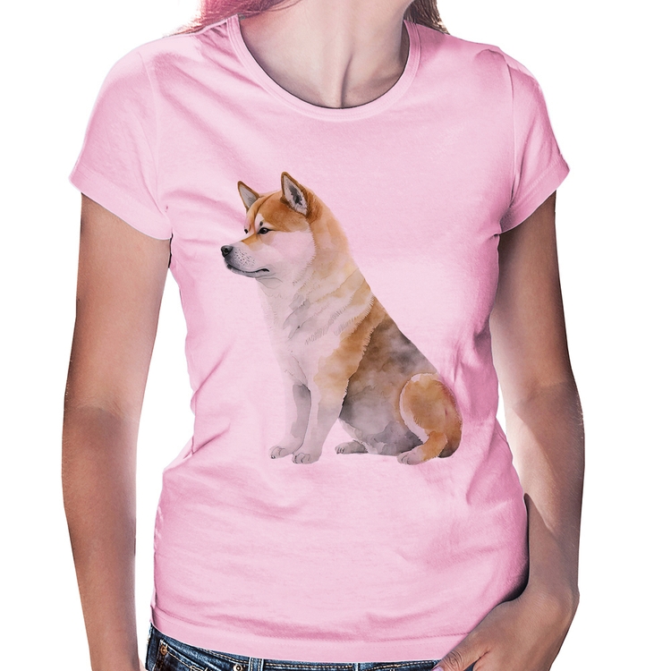 Baby Look Cachorro Shiba Inu - Rosa Bebê