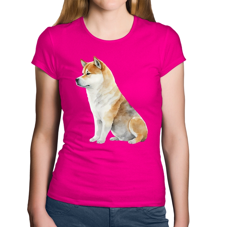 Baby Look Algodão Cachorro Shiba Inu - Rosa