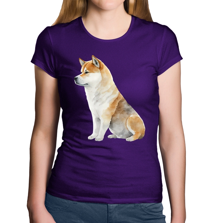 Baby Look Algodão Cachorro Shiba Inu - Roxa