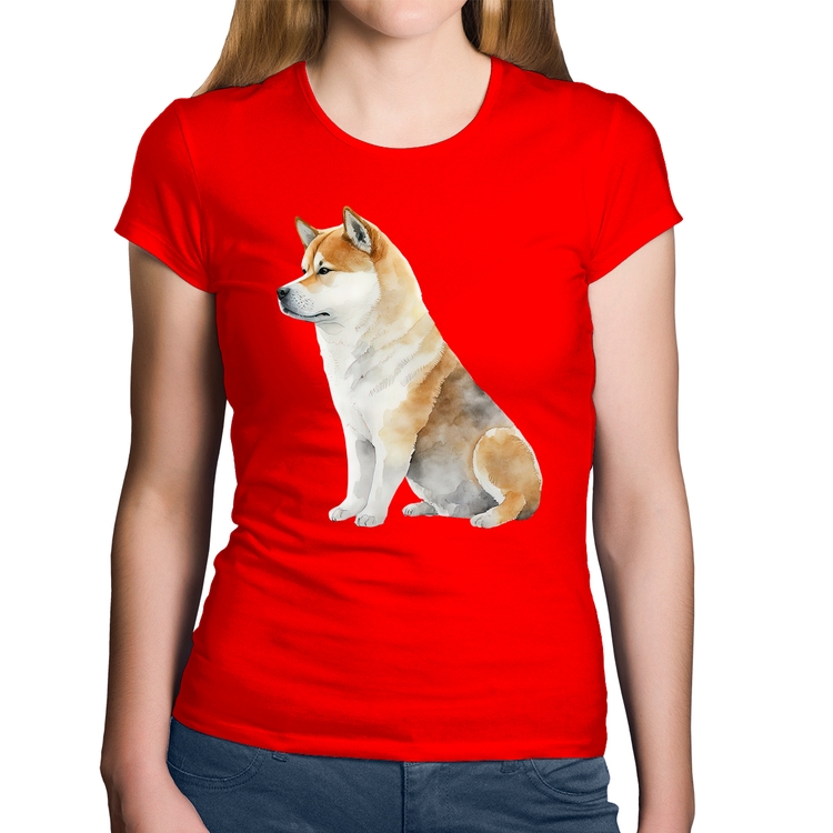 Baby Look Algodão Cachorro Shiba Inu - Vermelha