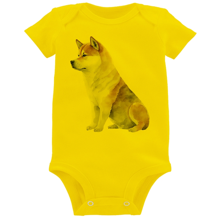 Body Bebê Cachorro Shiba Inu - Amarelo