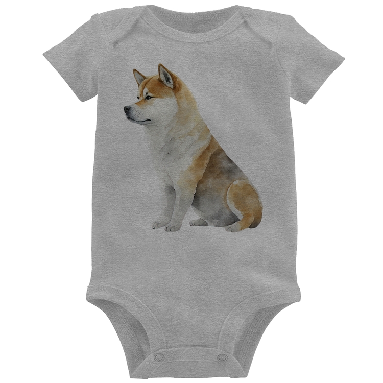 Body Bebê Cachorro Shiba Inu - Cinza