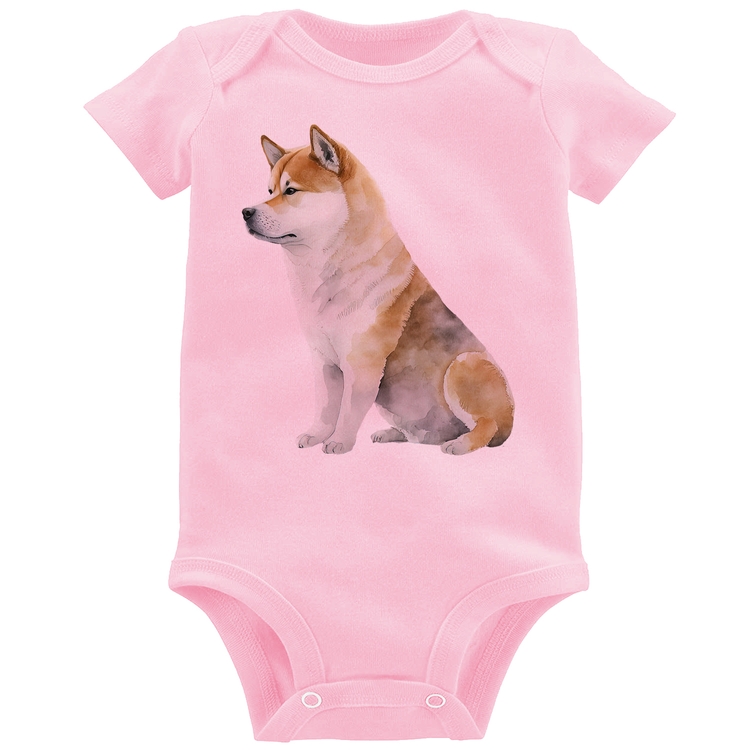 Body Bebê Cachorro Shiba Inu - Rosa Bebê