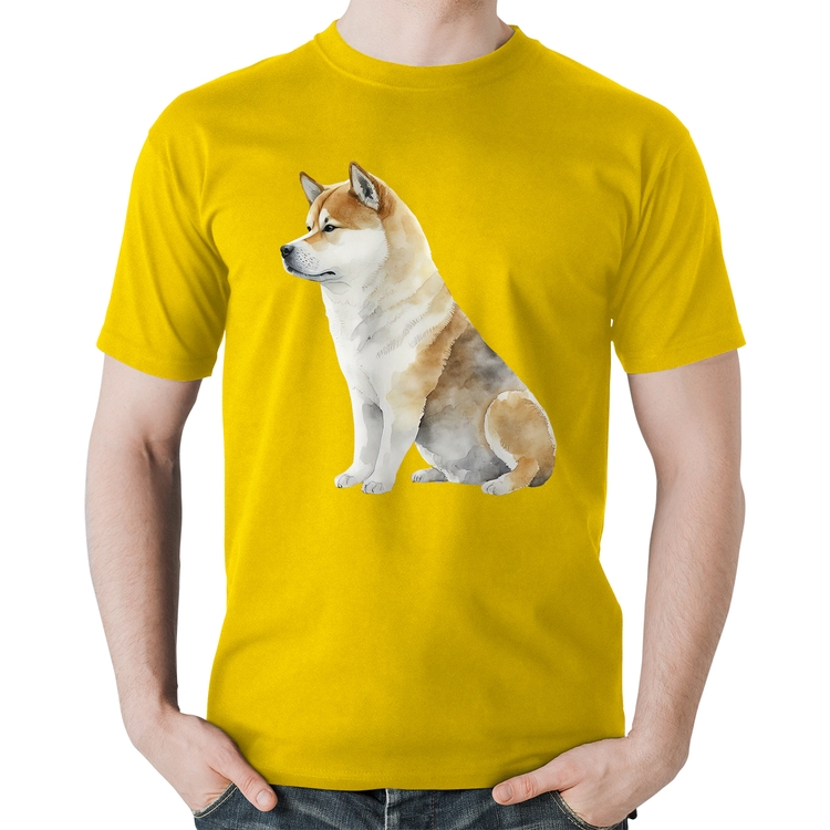 Camiseta Algodão Cachorro Shiba Inu - Amarela