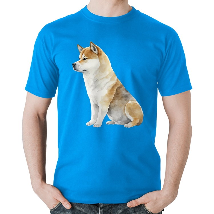 Camiseta Algodão Cachorro Shiba Inu - Azul
