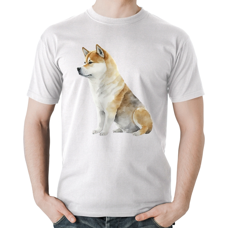 Camiseta Algodão Cachorro Shiba Inu - Branca
