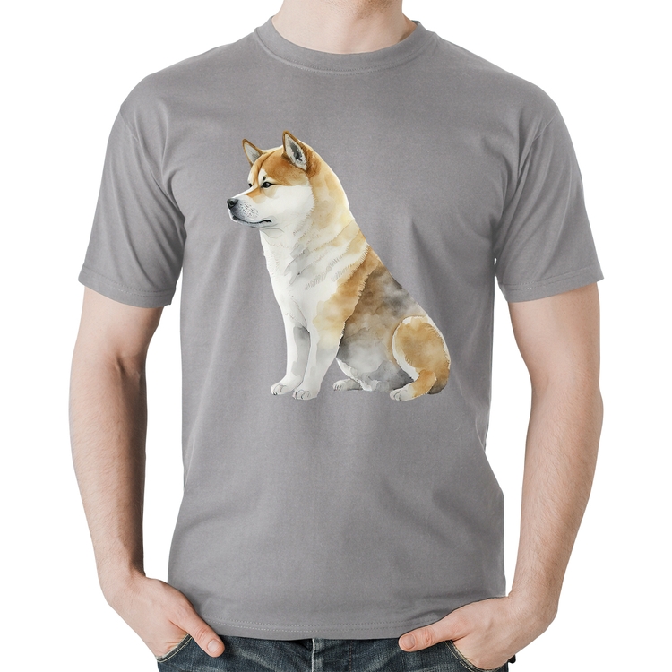 Camiseta Algodão Cachorro Shiba Inu - Cinza