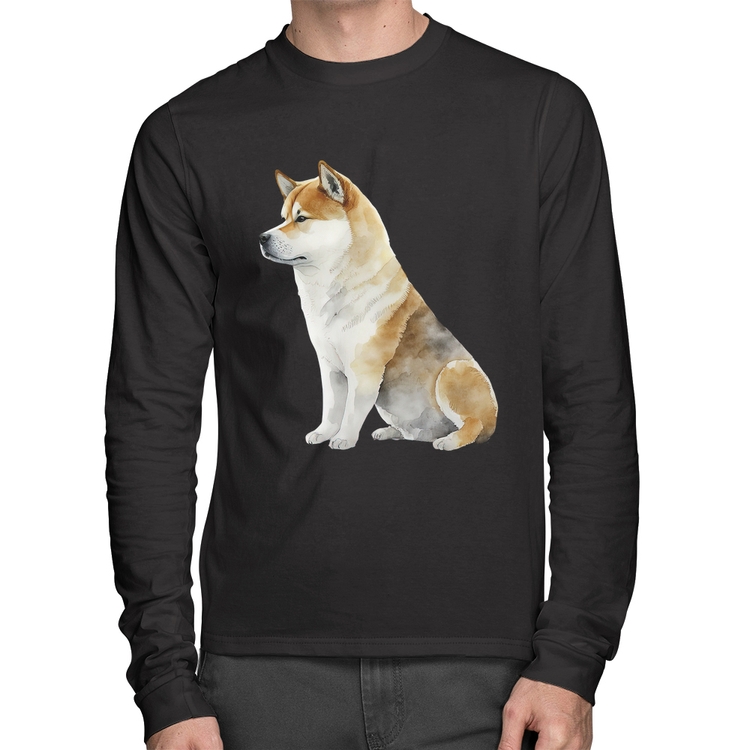 Camiseta Algodão Cachorro Shiba Inu Manga Longa