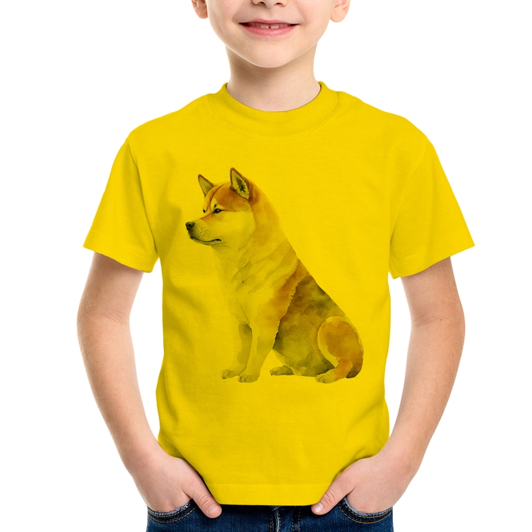 Camiseta Infantil Cachorro Shiba Inu - Amarela