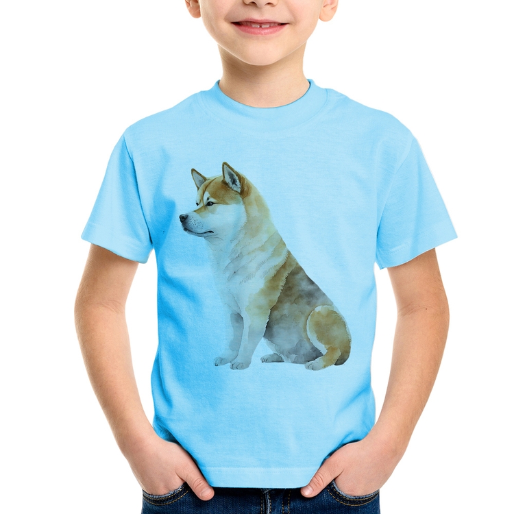 Camiseta Infantil Cachorro Shiba Inu - Azul Bebê