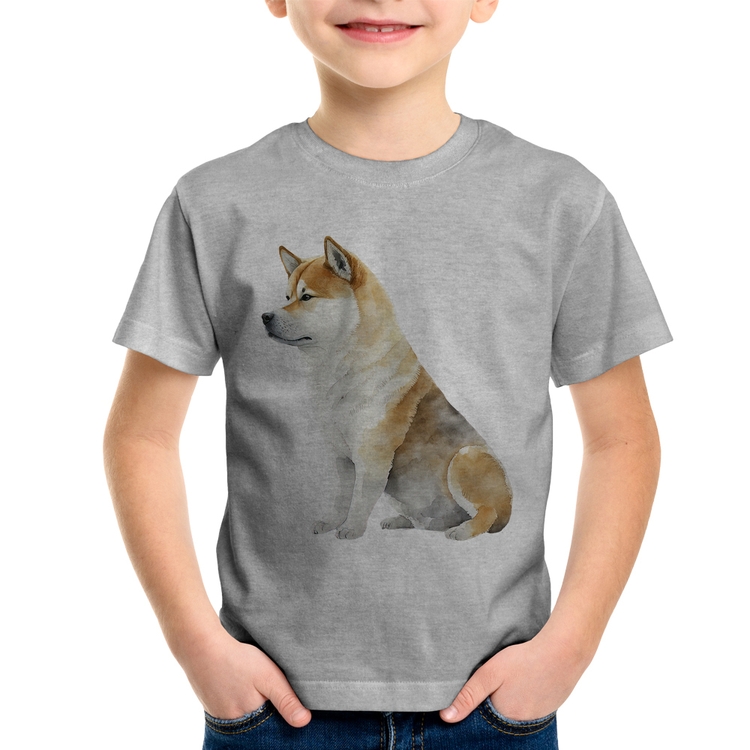 Camiseta Infantil Cachorro Shiba Inu - Cinza