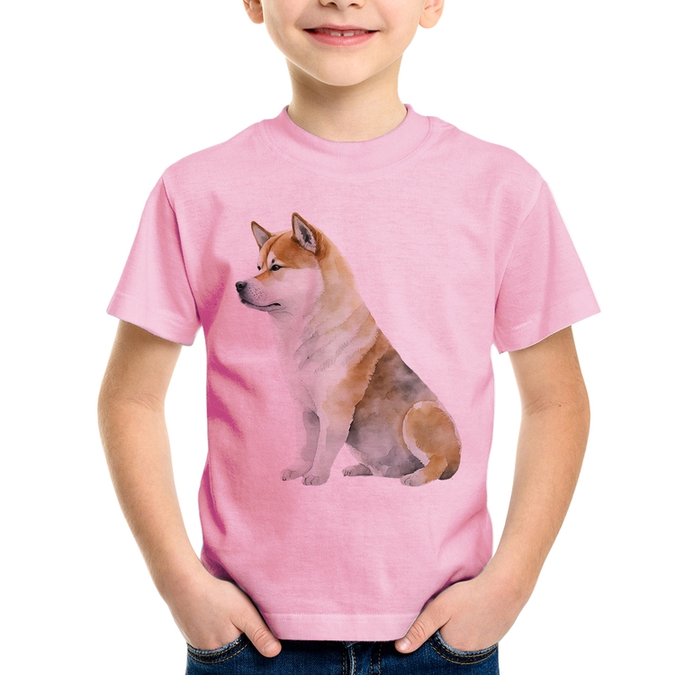 Camiseta Infantil Cachorro Shiba Inu - Rosa Bebê