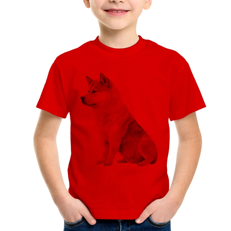 Camiseta Infantil Cachorro Shiba Inu - Vermelha