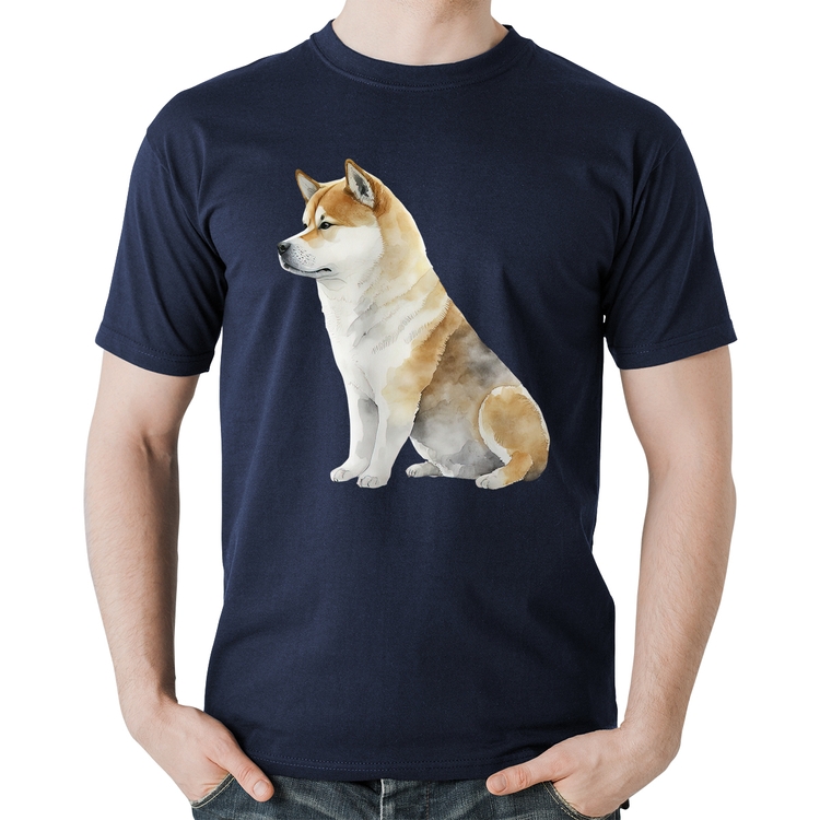 Camiseta Algodão Cachorro Shiba Inu - Marinho