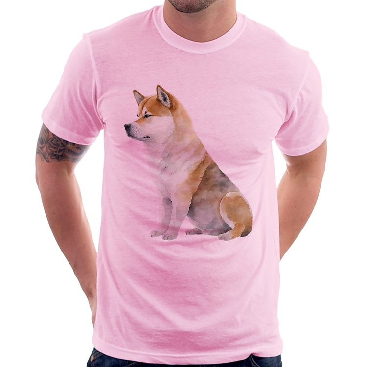 Camiseta Cachorro Shiba Inu - Rosa Bebê