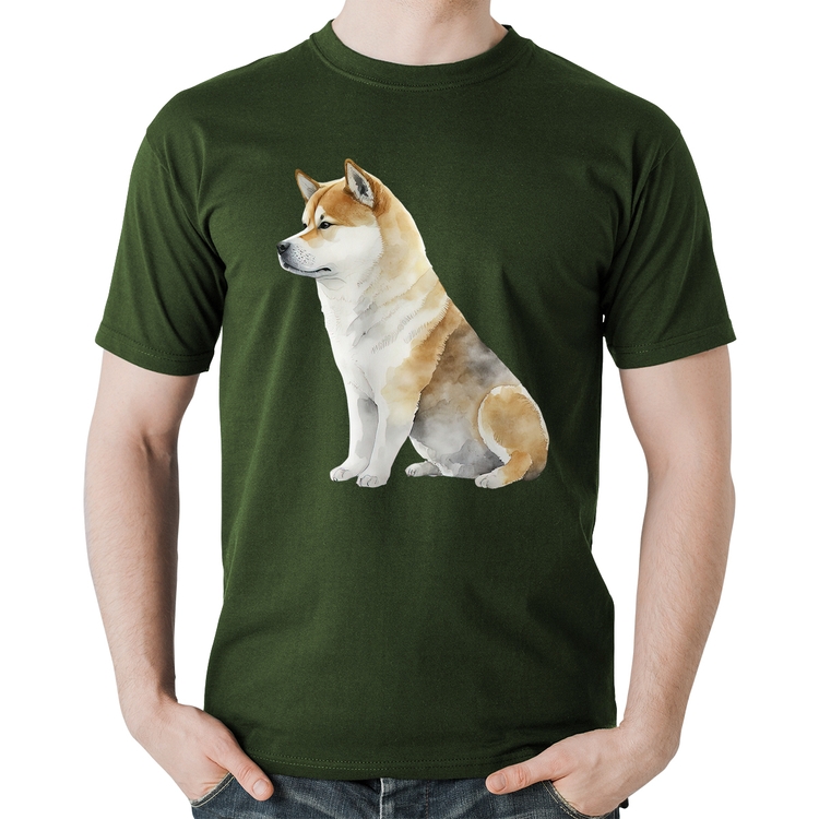 Camiseta Algodão Cachorro Shiba Inu - Musgo