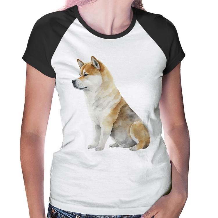 Baby Look Raglan Cachorro Shiba Inu