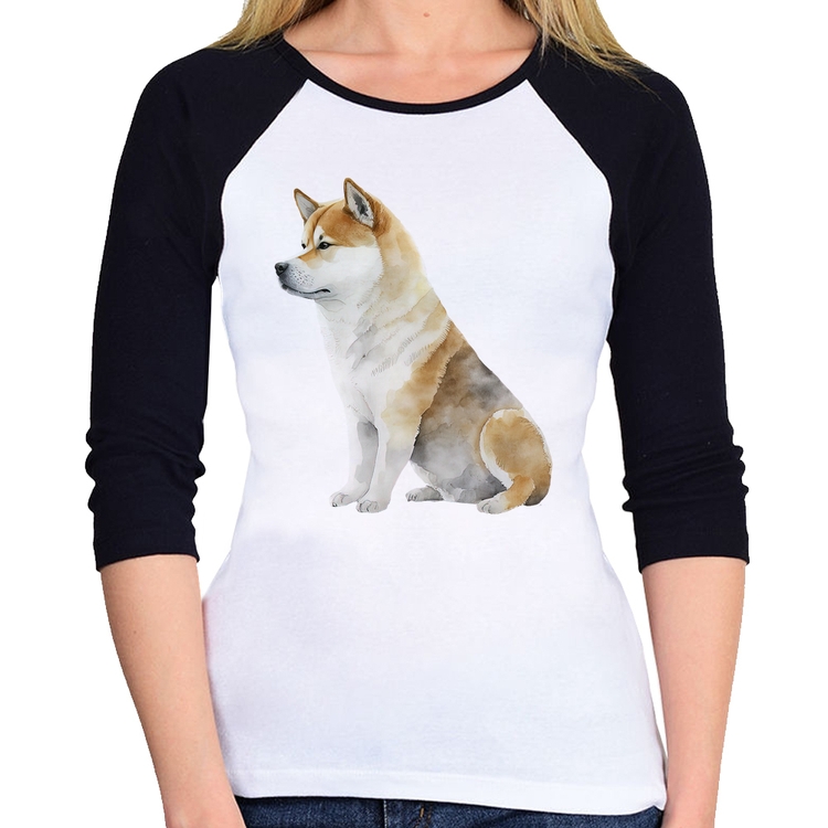 Baby Look Raglan Cachorro Shiba Inu Manga 3/4