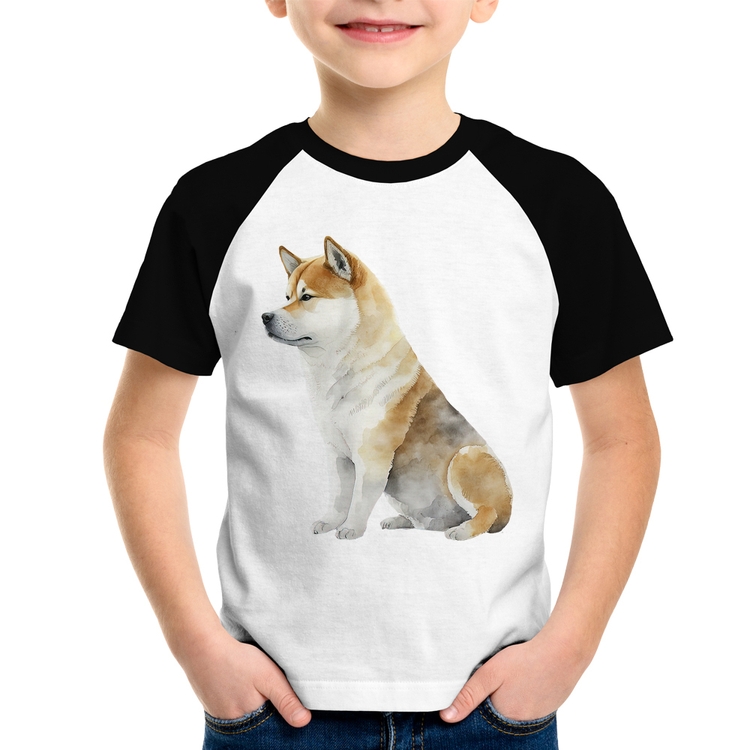 Camiseta Raglan Infantil Cachorro Shiba Inu
