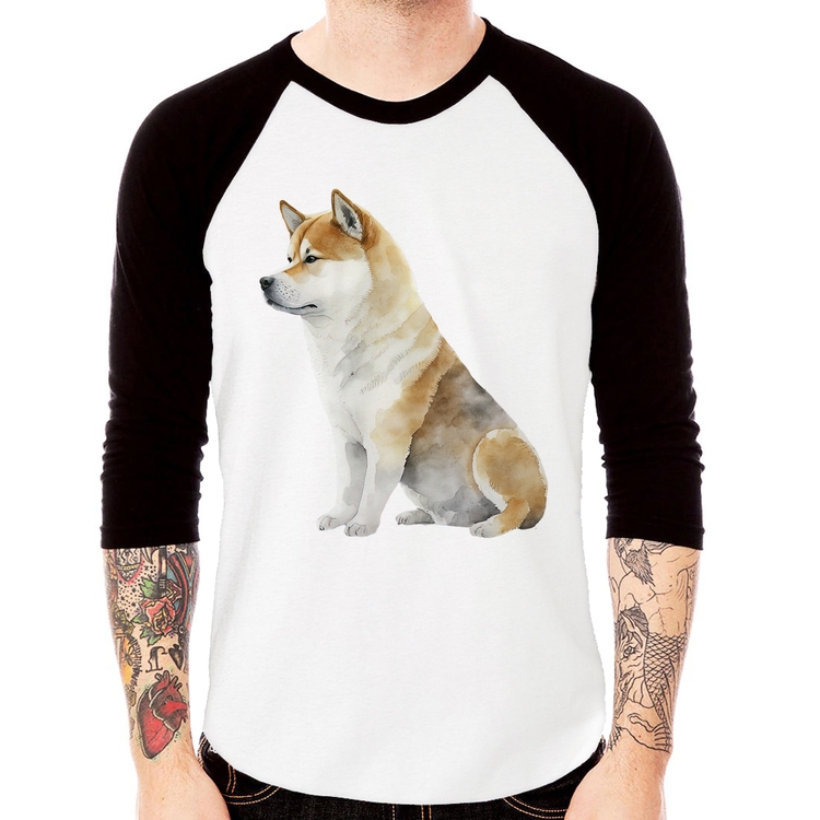 Camiseta Raglan Cachorro Shiba Inu Manga 3/4