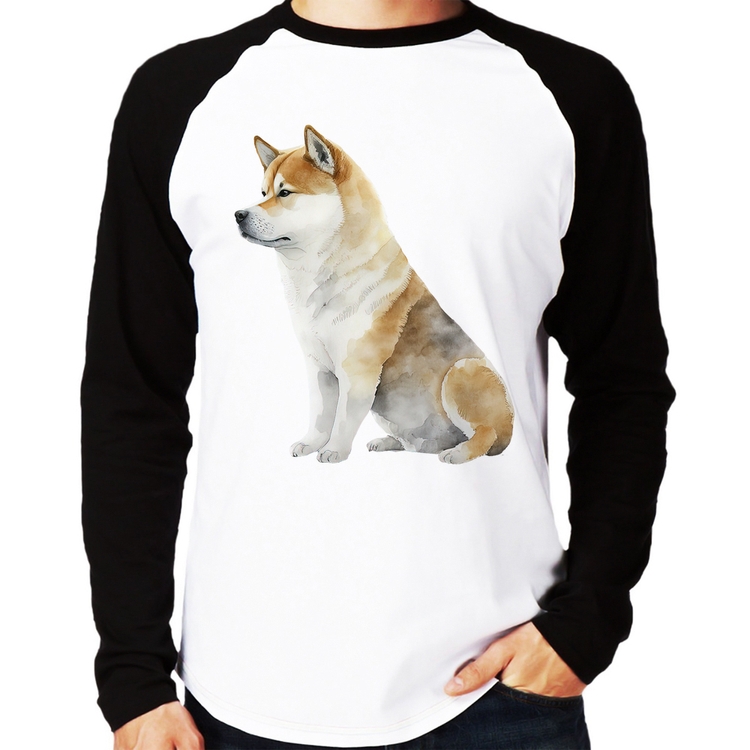 Camiseta Raglan Cachorro Shiba Inu Manga Longa
