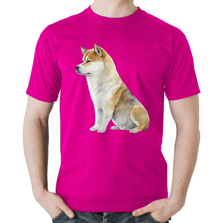 Camiseta Algodão Cachorro Shiba Inu - Rosa
