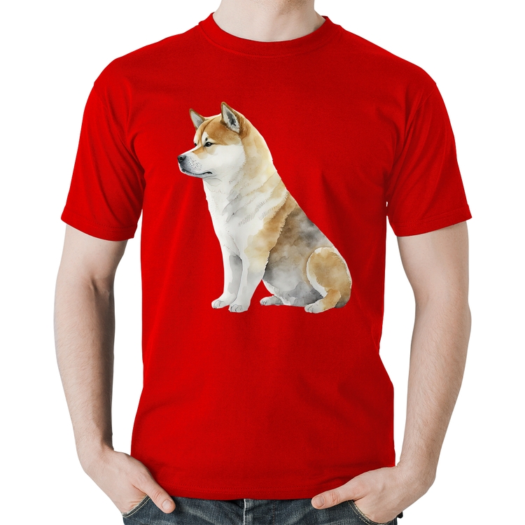 Camiseta Algodão Cachorro Shiba Inu - Vermelha