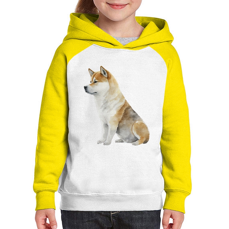 Moletom Infantil Cachorro Shiba Inu - Branco/Amarelo