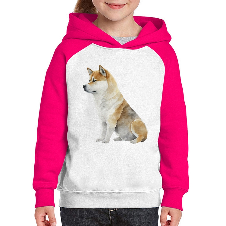 Moletom Infantil Cachorro Shiba Inu - Branco/Rosa