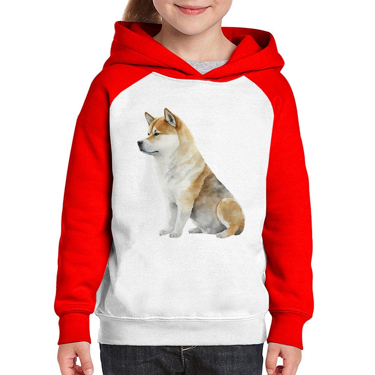 Moletom Infantil Cachorro Shiba Inu - Branco/Vermelho