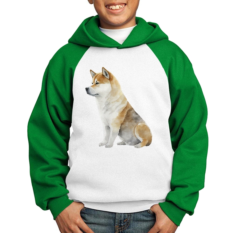 Moletom Infantil Cachorro Shiba Inu - Branco/Verde