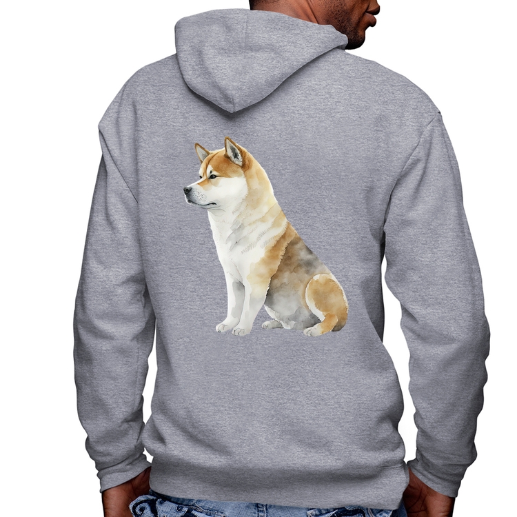 Blusa Moletom Cachorro Shiba Inu Masculina com Capuz e Zíper - Mescla