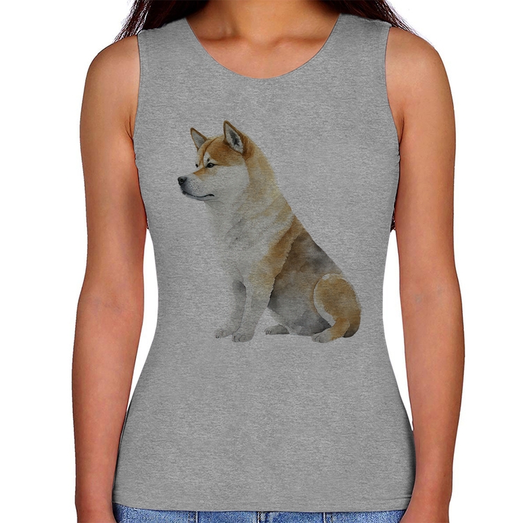 Regata Feminina Cachorro Shiba Inu - Cinza