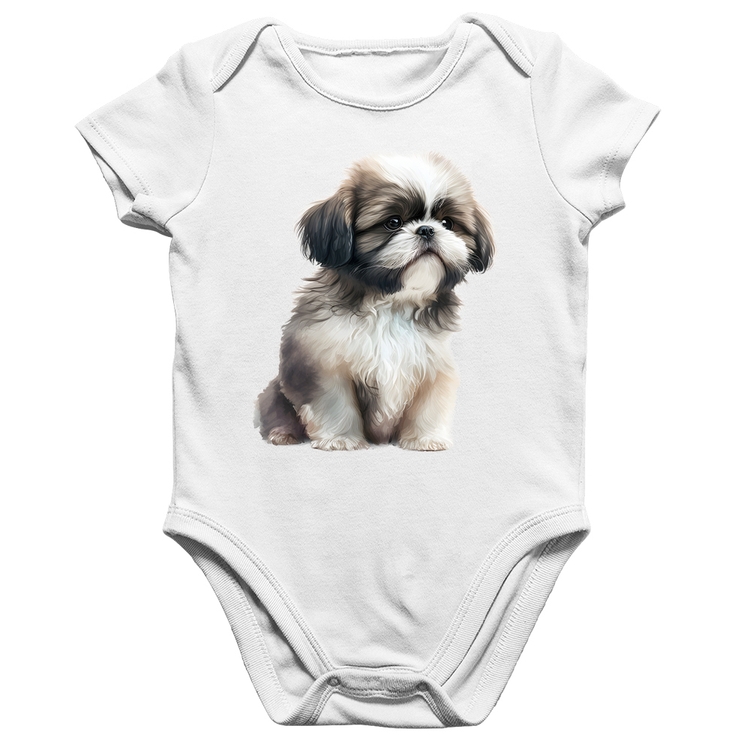 Body Bebê Algodão Cachorro Shih Tzu Filhote - Branco