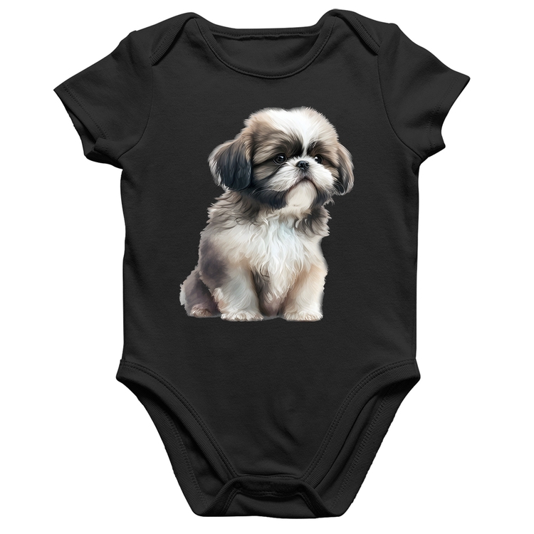Body Bebê Algodão Cachorro Shih Tzu Filhote