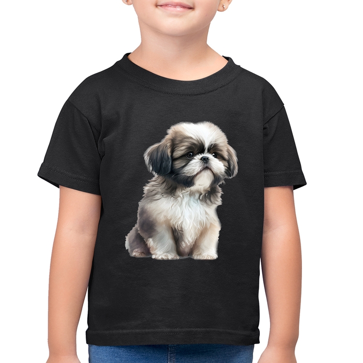 Camiseta Algodão Infantil Cachorro Shih Tzu Filhote
