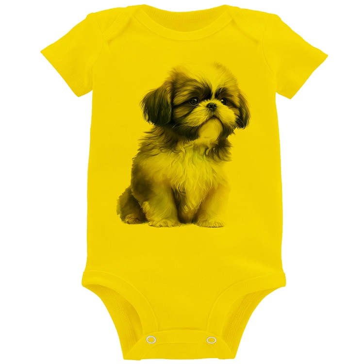 Body Bebê Cachorro Shih Tzu Filhote - Amarelo