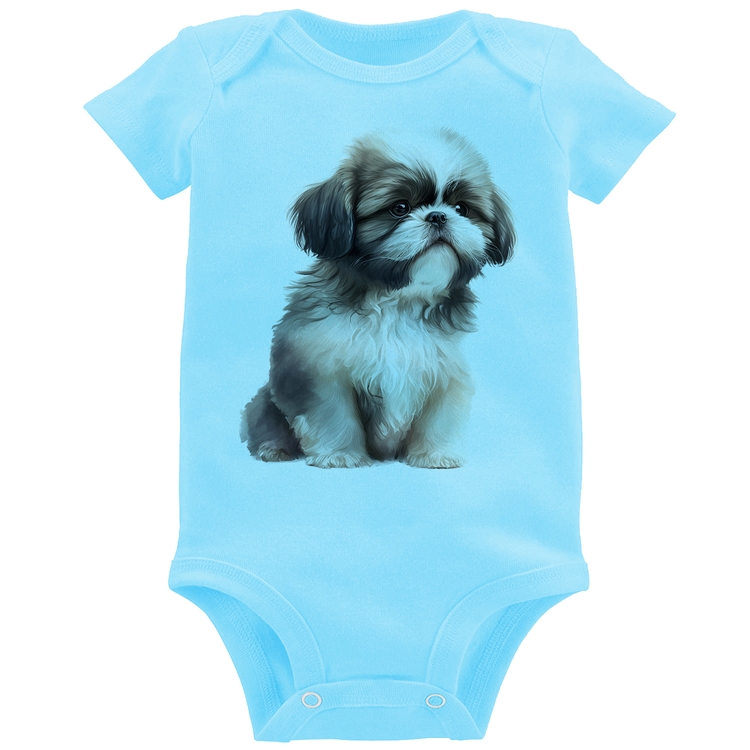 Body Bebê Cachorro Shih Tzu Filhote - Azul Bebê