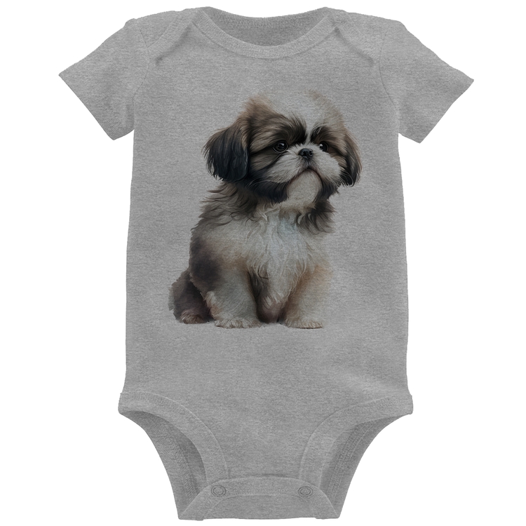 Body Bebê Cachorro Shih Tzu Filhote - Cinza