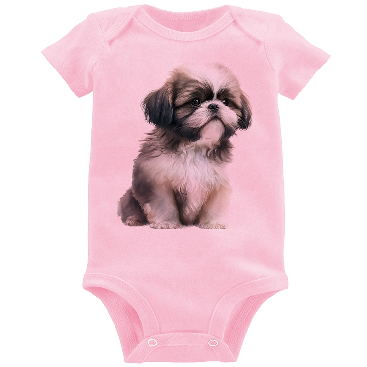 Body Bebê Cachorro Shih Tzu Filhote - Rosa Bebê